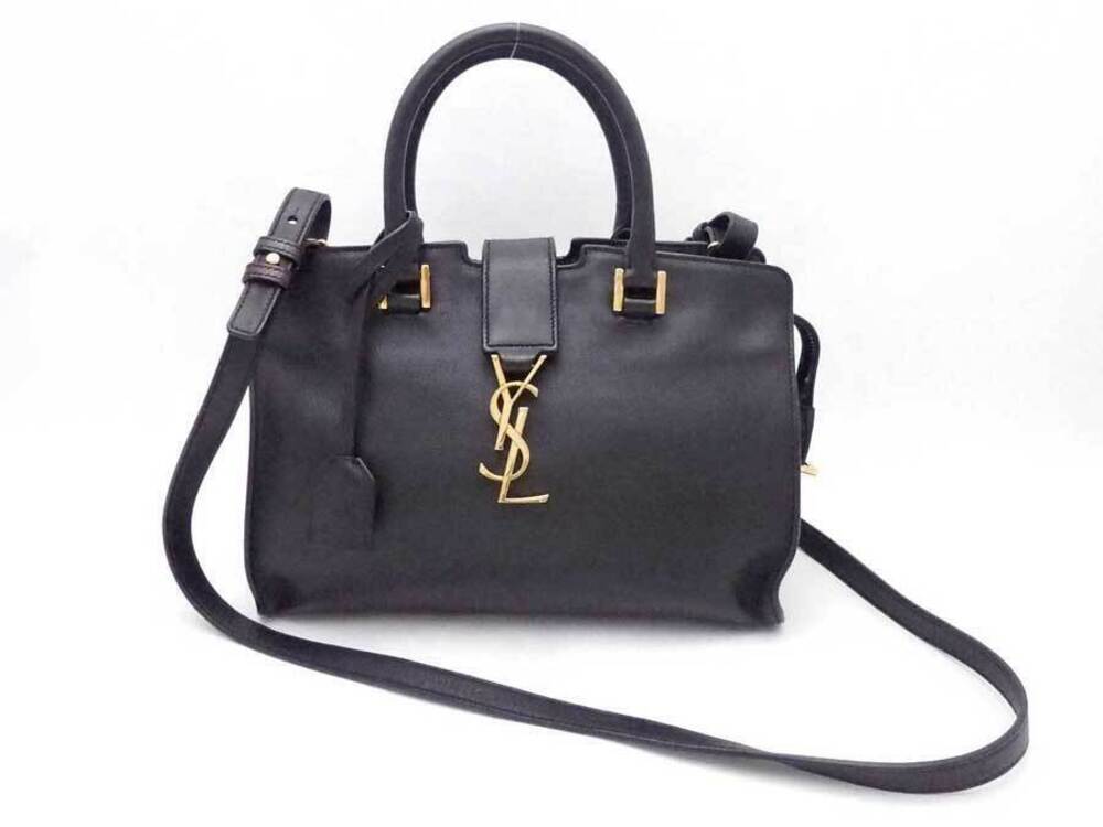 Saint Laurent Baby Cabas 2way Shoulder Bag leather black gold